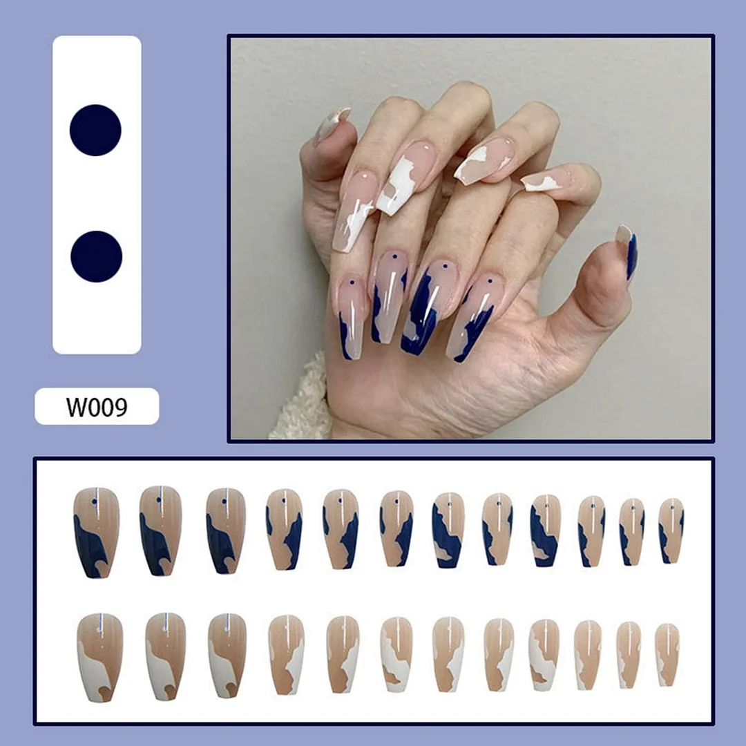 24Pcs French False Nails with Butterfly Rhinestone Designs Long Coffin Artificial Fake Nails Press on Nails With Glue Manicure 0917-Nail Inspo