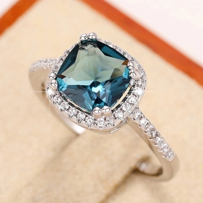 Shiny Square Copper Inlay Zircon Rings