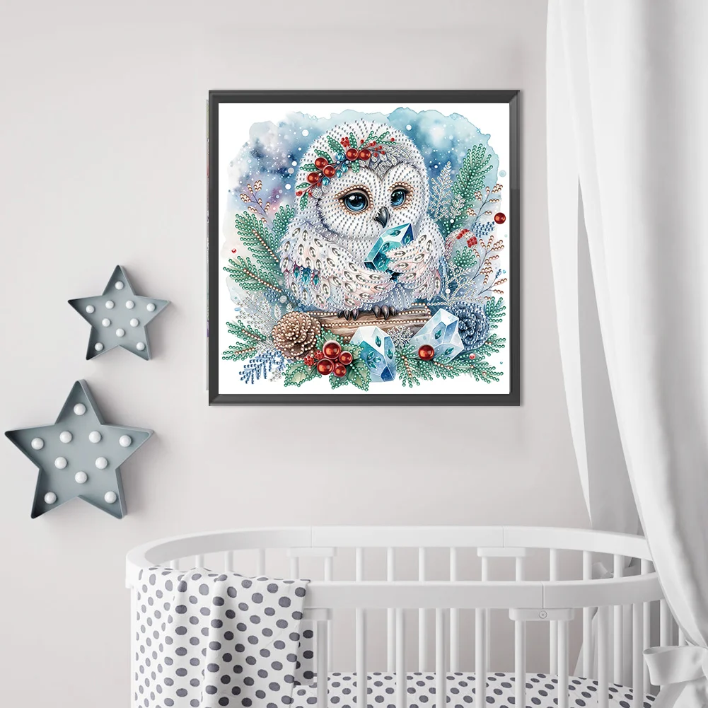 Diamond Painting - Partial Special Shaped Drill - Winter Owl(Canvas|30*30cm)