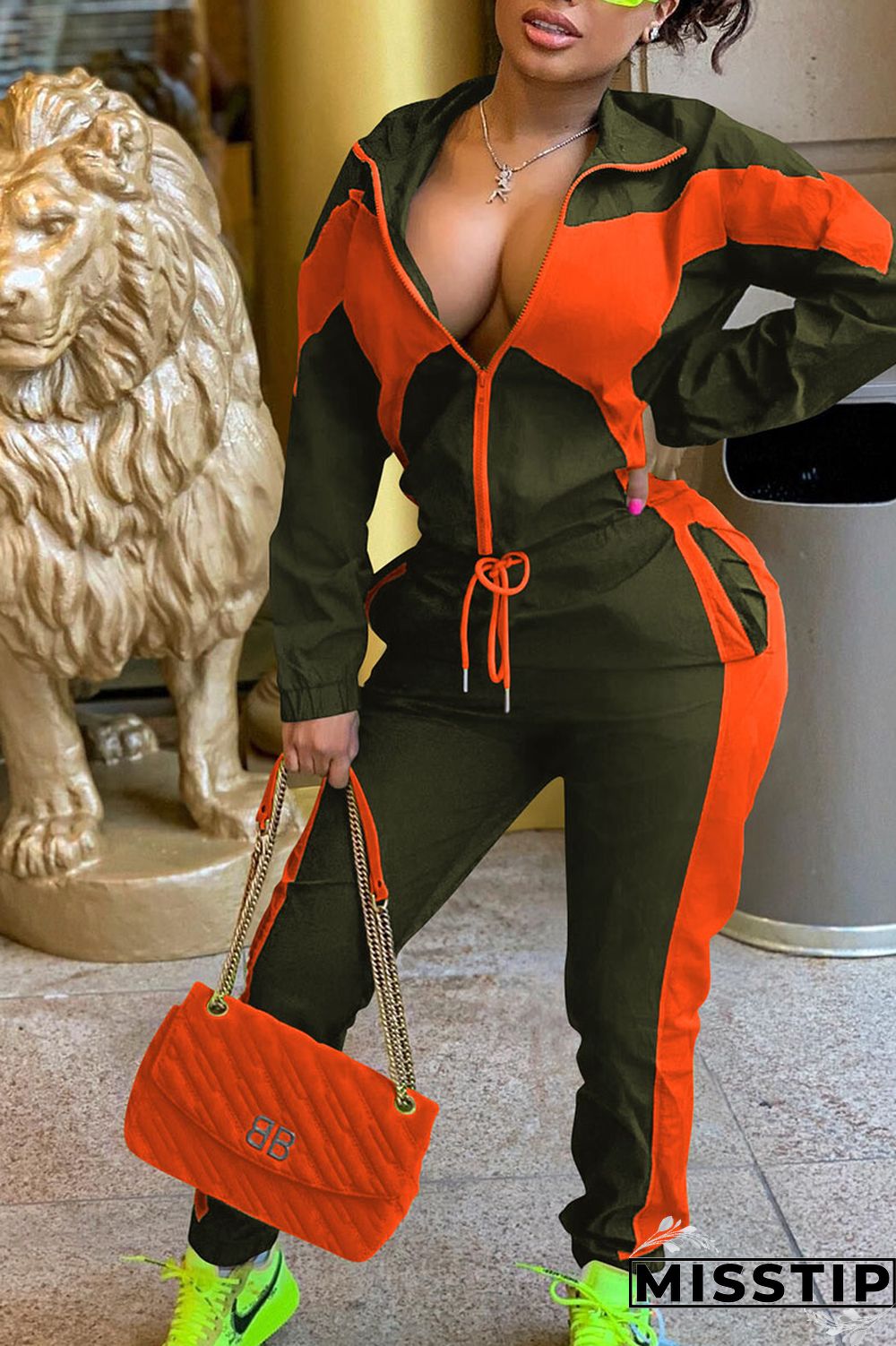 Army Green Casual Sportswear Solid Patchwork Zipper Long Sleeve Two Pieces