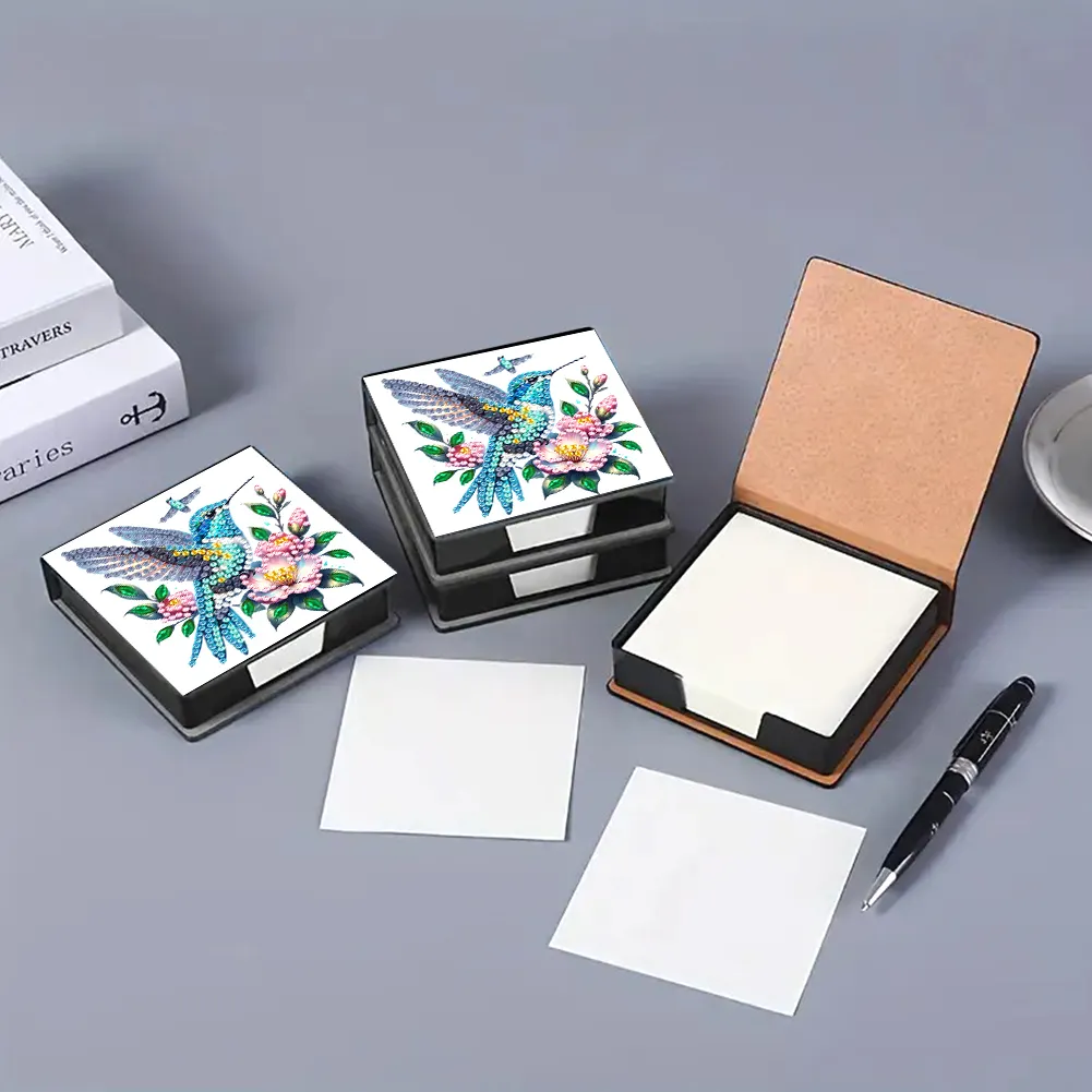5D DIY PU Diamond Art Note Box with 160 Sheets Paper Memo Pad Holder (Bird)