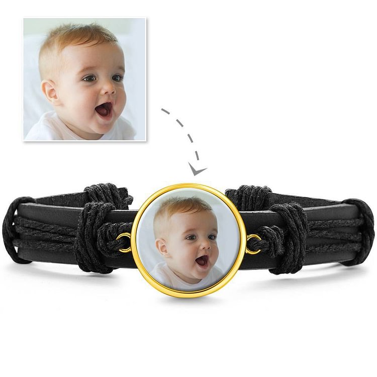 Colorful Black Leather Round-shaped Photo Bracelet