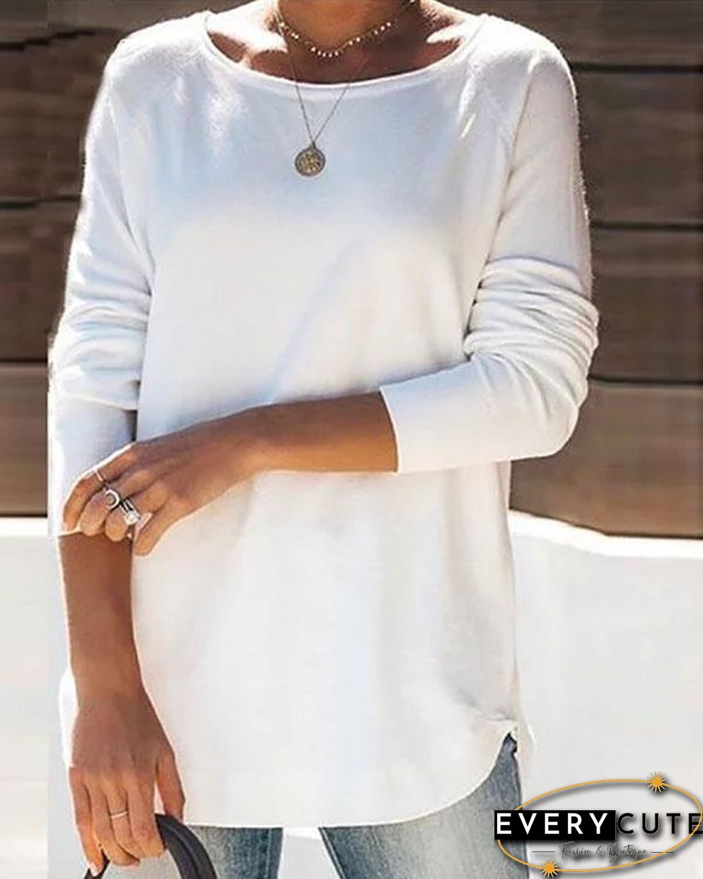 Crew Neck Solid Casual Shirts & Tops