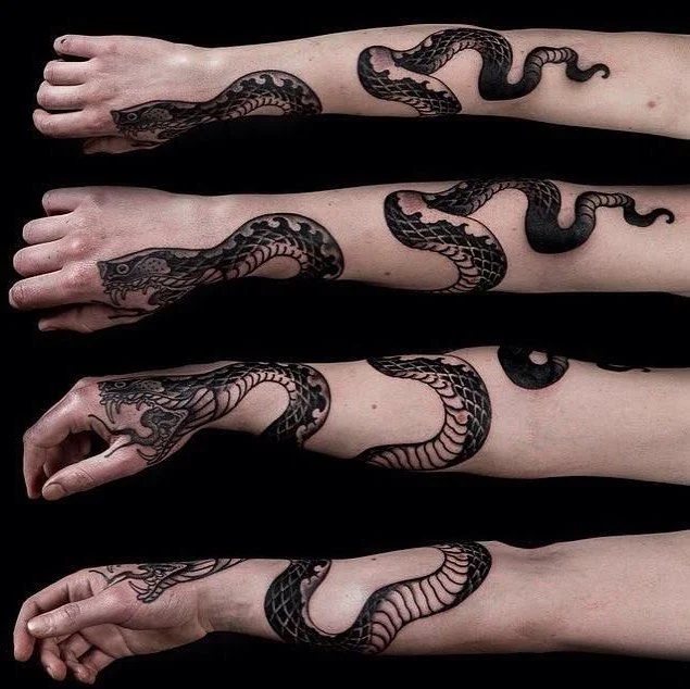 Big Size Black Python Anaconda Temporary Tattoos Tatuajes Temporales Waterproof Fake Tattos Men Women Arm Body Art Tatoos Deca
