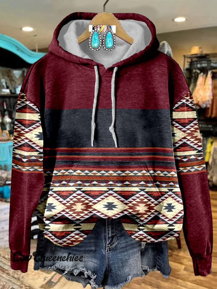 Aztac Print Casual Hoodie Sweatshirt Multicolor / S