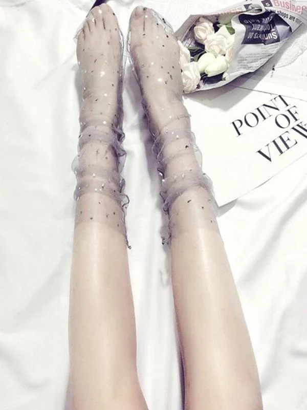 Gauze Sequined Star Printed Stockings
