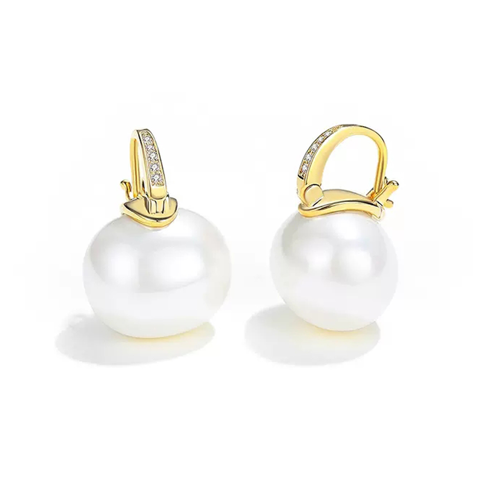 MIKAMU Hoop Earrings 14K Gold Plated Cubic Zirconia Sparkle Pearl Dangle Earrings for Women Drop Earrings white/Grey blue Pearl Earrings for Women