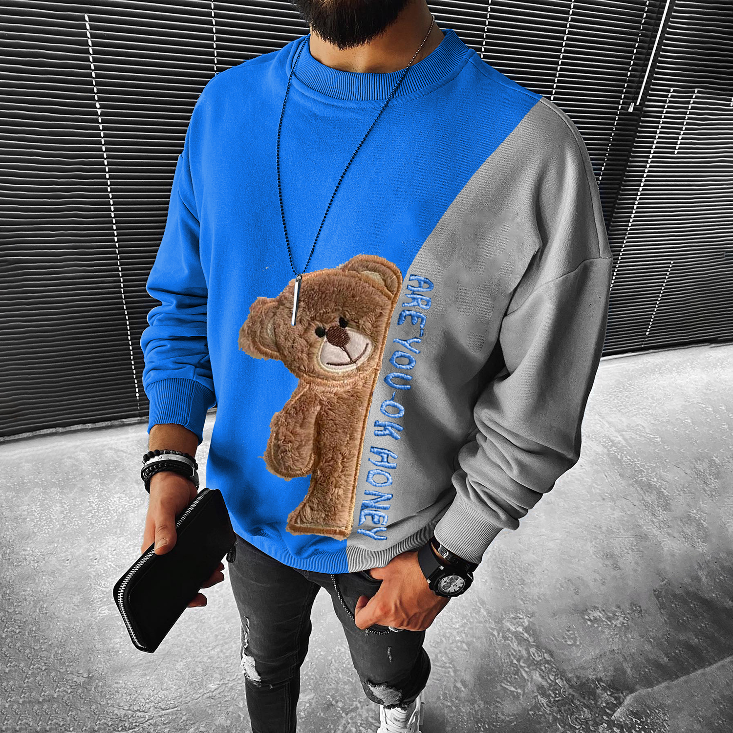 Fashionable Casual Street Style Bear Pattern Sweatshirt