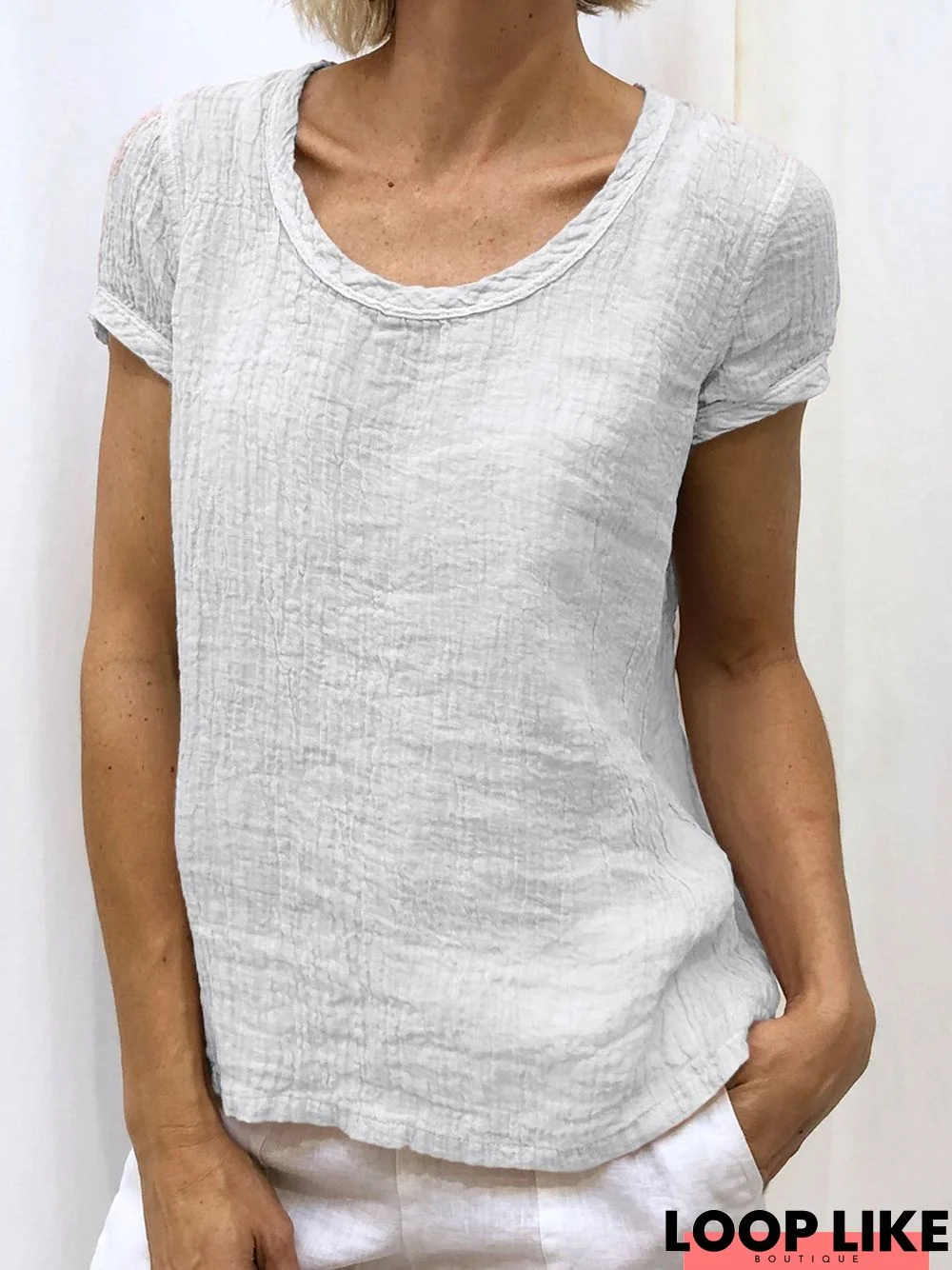 Summer Short Sleeve Round Neck Cotton Casual T-shirt