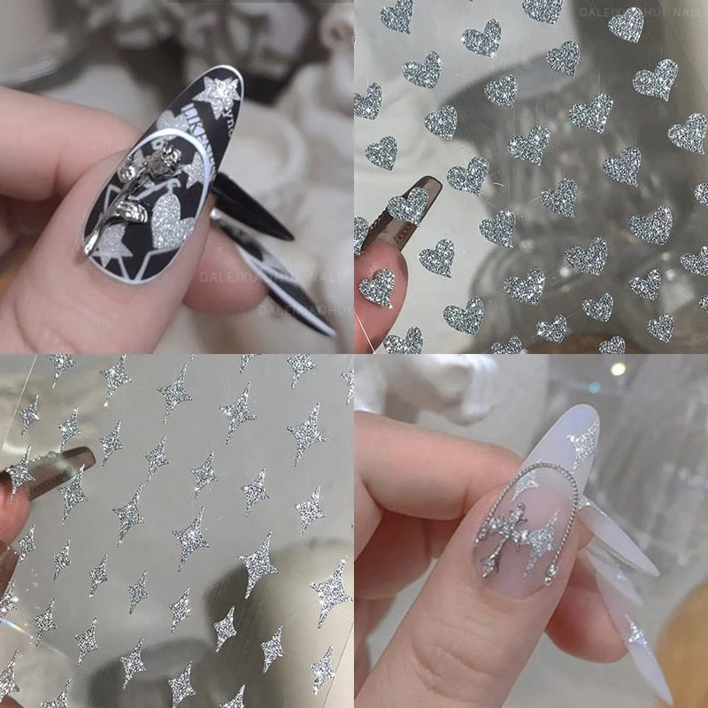 1PC 3D Nail Stickers Valentines's Day Heart Love Self-Adhesive Slider Letters Nail Art Decorations Stars Decals Manicure Tool-Nail Inspo