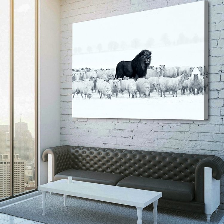 Lion Amongst Sheep Canvas Wall Art