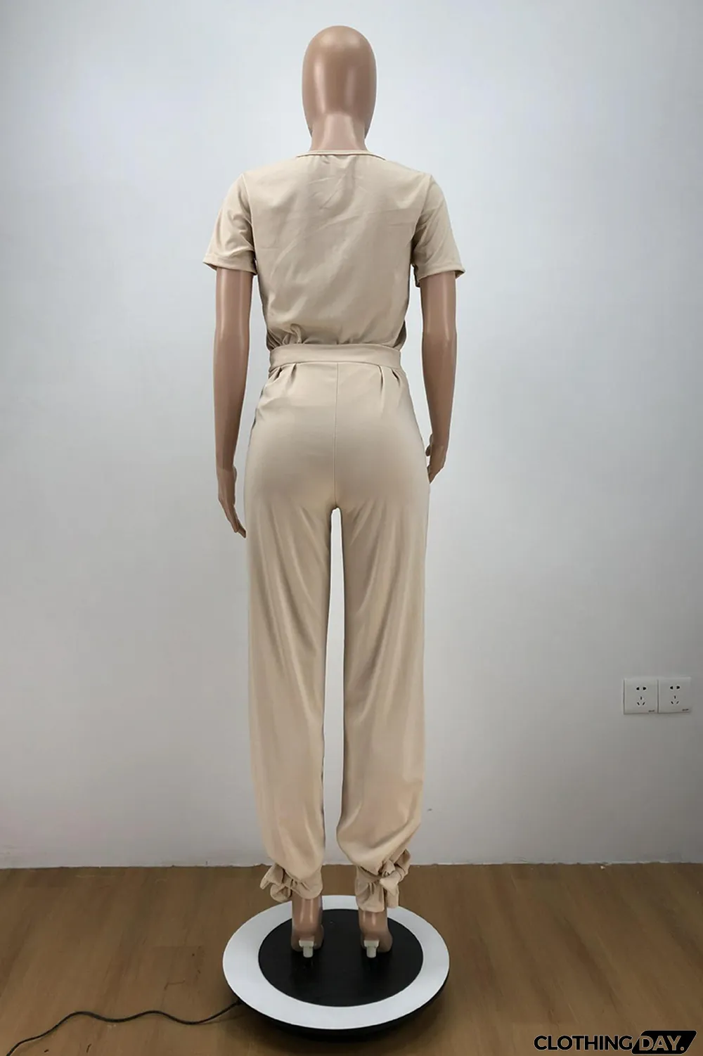 Light Yellow Casual Print Split Joint O Neck Short Sleeve Two Pieces