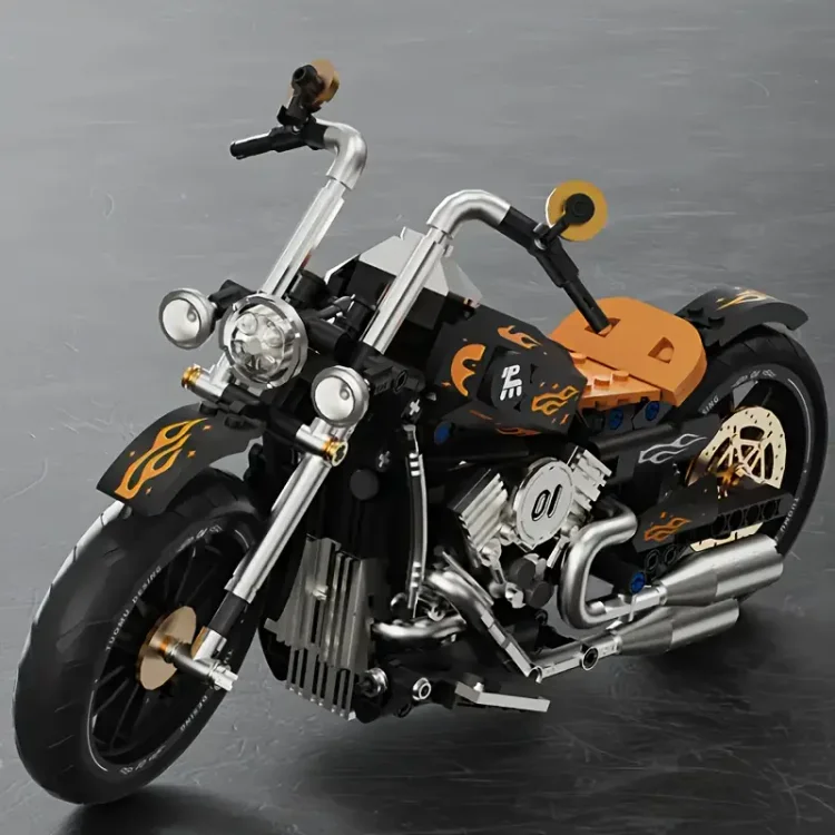 1:10 Scale Classic Cruiser Motorcycle Building Blocks Set – 445 PCS Chopper Motorbike MOC Bricks Kit for Adults & Kids
