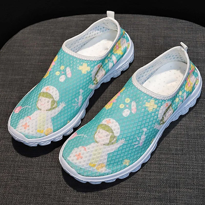 New Women Casual Shoes Mesh Women's Sneakers Sweet Cartoon Women Shoes Slip On Nurse Female Ladies Shoes Platform Sneakers Women