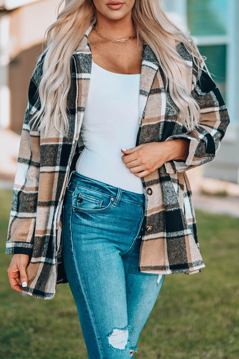 Plaid Print Buttoned Shirt Jacket | IFYHOME
