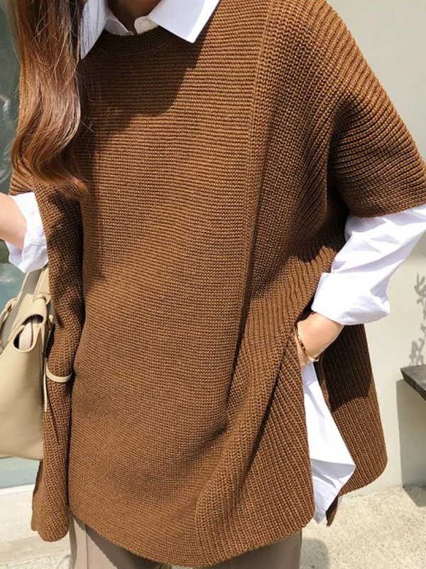 Casual Loose Split-Side Round-Neck Sweater Tops
