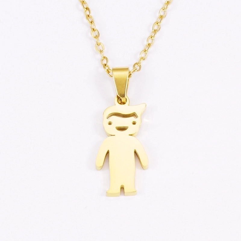 Stainless Steel 18K Gold Plated Casual Cute Polishing Plating Human None Pendant Necklace