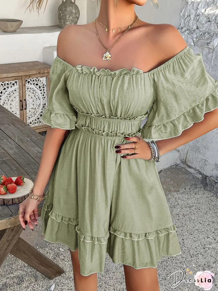 Sexy Striped V-neck Fungus Sleeve Lace-up Nightclub Dress