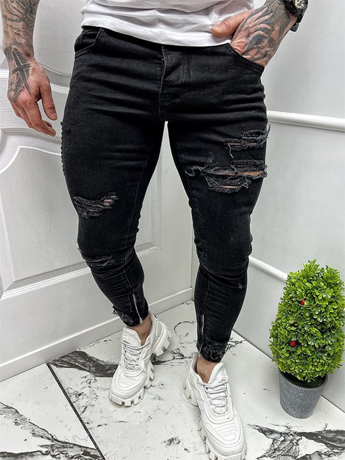 Men Ripped Detail Jeans