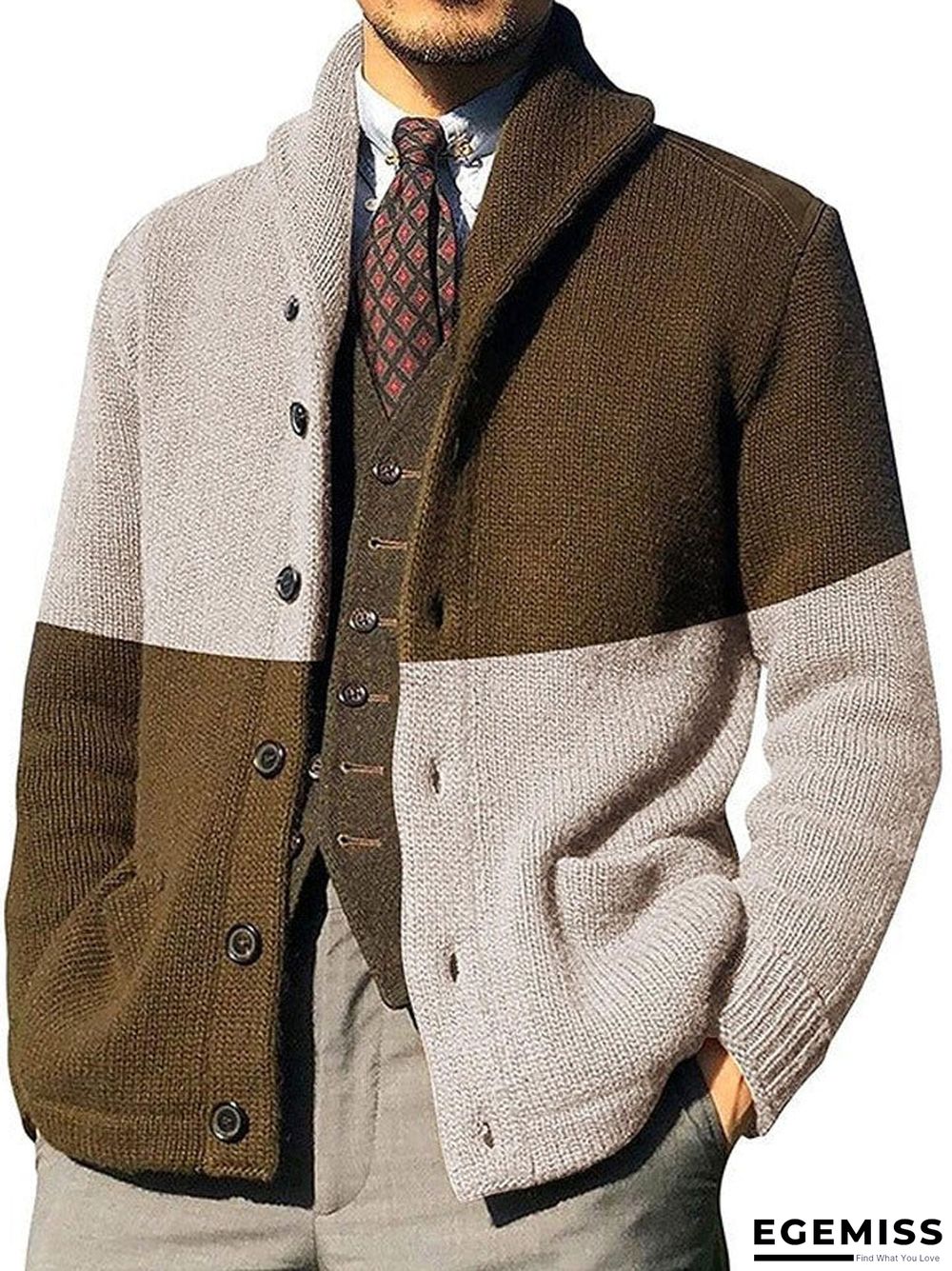 Cardigan Color Matching Button Long Sleeve Knitted Coat | EGEMISS