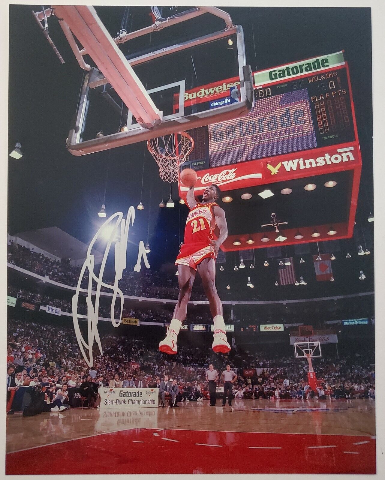 Dominique Wilkins Signed 11x14 Metallic Photo Poster painting Atlanta Hawks MVP Dunk NBA RAD