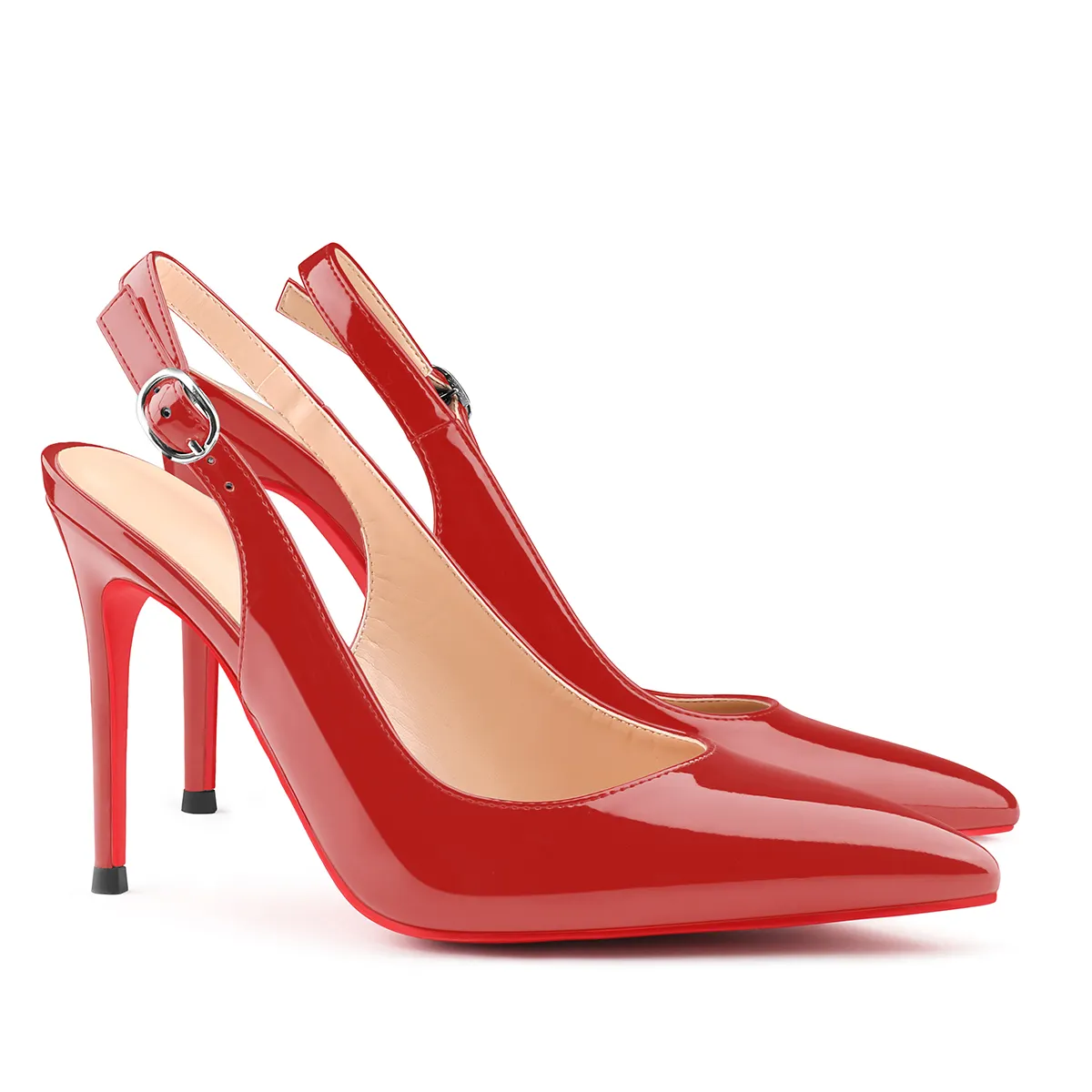 100mm Women's Pointed Toe Slingback Heels Red Bottoms Pumps Dress Shoes Sandals-vocosishoes