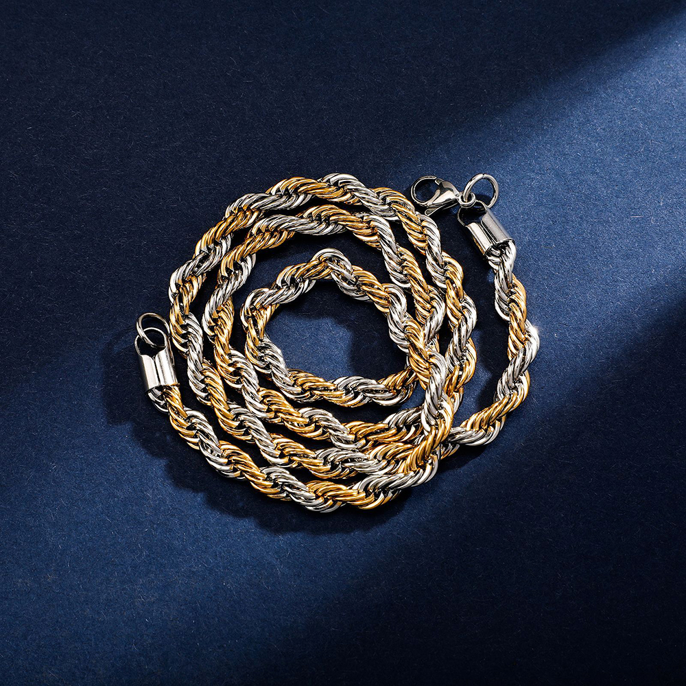 Stainless Steel Two-Tone Minimalist Designed Rope Chain