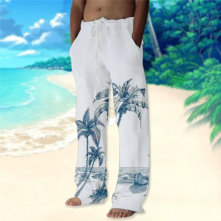 Mens Palm Tree Printed Summer Beach Pants