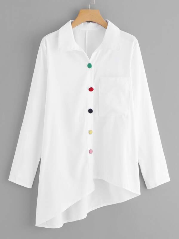 Colorful Button Asymmetric Hem Shirt