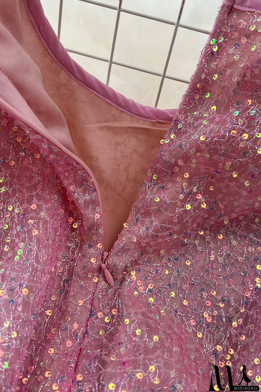 MidiSono - Fuzzy Sleeves Glitter Patchwork Jumpsuits