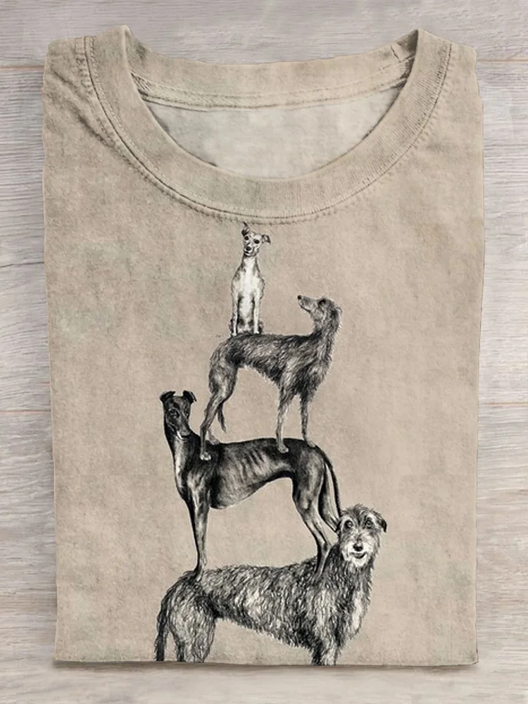 Whippet, Greyhound, Lurcher & Deerhound Dog Art Casual Print Design T-shirt