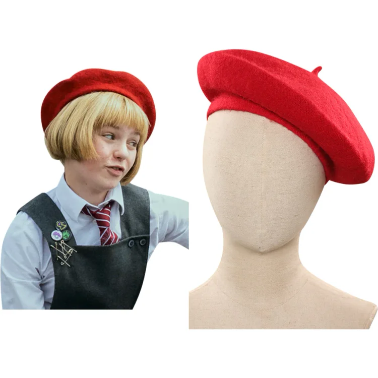 Adult Roald Dahls Matilda the Musical -Hortensia Cosplay Red Hat Cap Costume Accessories Outfits Halloween Carnival Party Prop