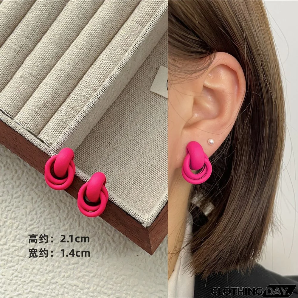 Women Fashion Geometric Fluorescent Rose Without Ear Hole Ear Clip Earrings