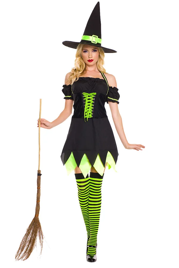 Womens Halloween Striped Witch Costume Black-elleschic