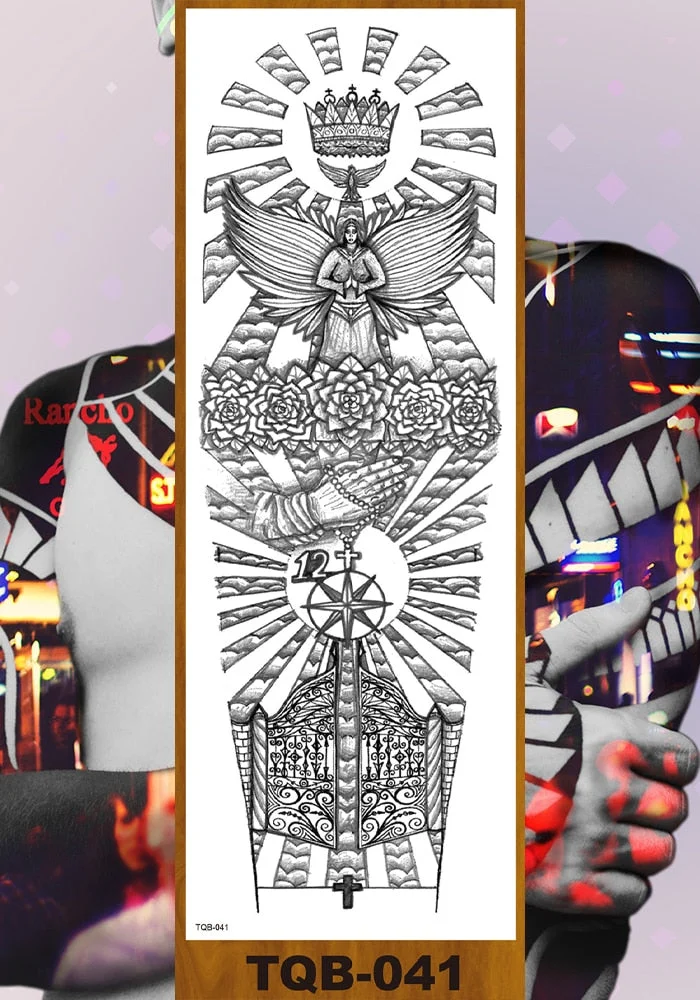 Full Flower Arm Temporary Tattoos Stickers Man Woman Girls Body Leg Fake Tatoo Buddha Bodhisattva Valkyrie Warrior Goddess DIY