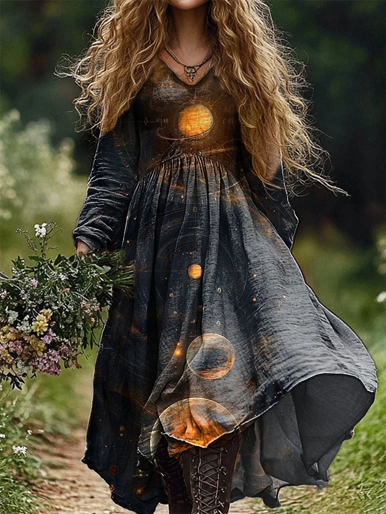 Women's Universe & Stellar Print Pocket Cotton Dress