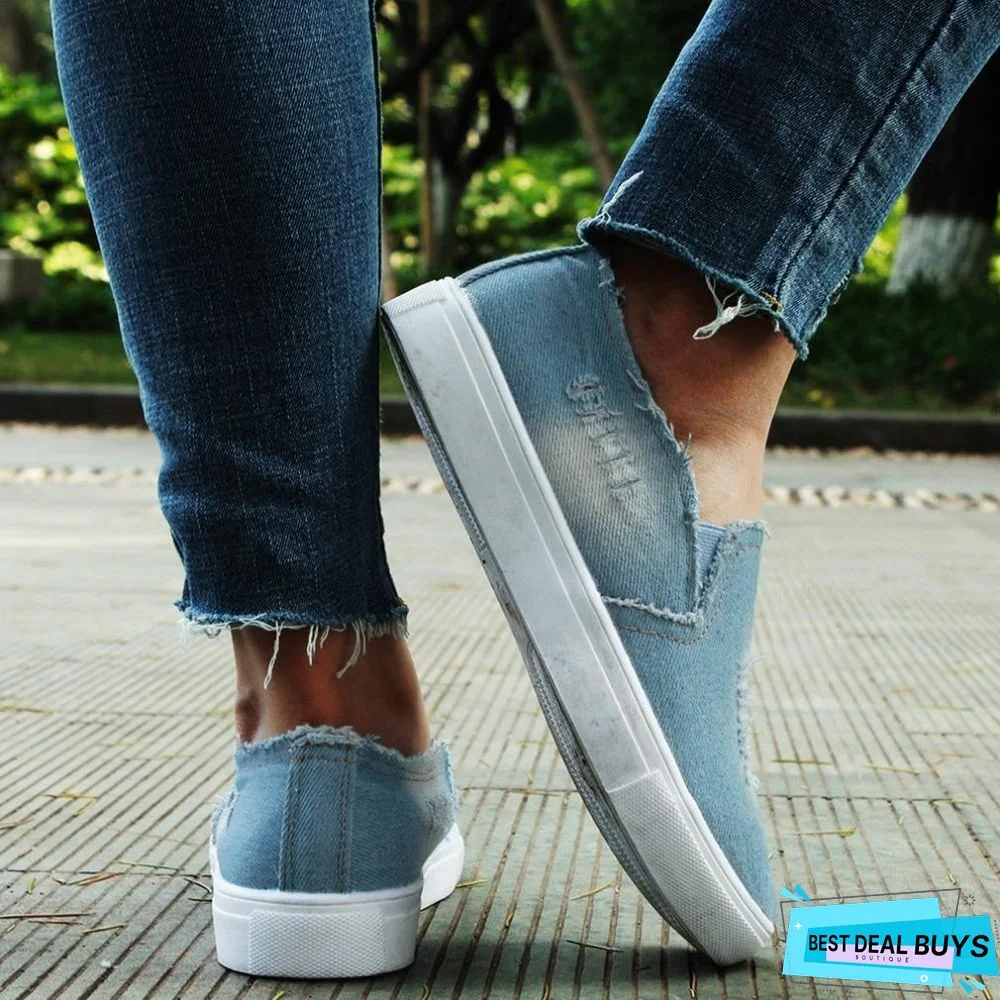 Women Denim Canvas Casual Platform Breathable Footwear Classic Loafers A Pedal Lazy Sneakers Shoes