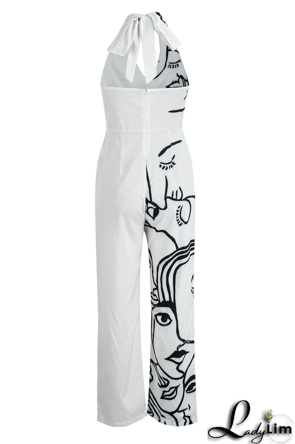 Black Casual Print Bandage Patchwork Backless Straight Jumpsuits