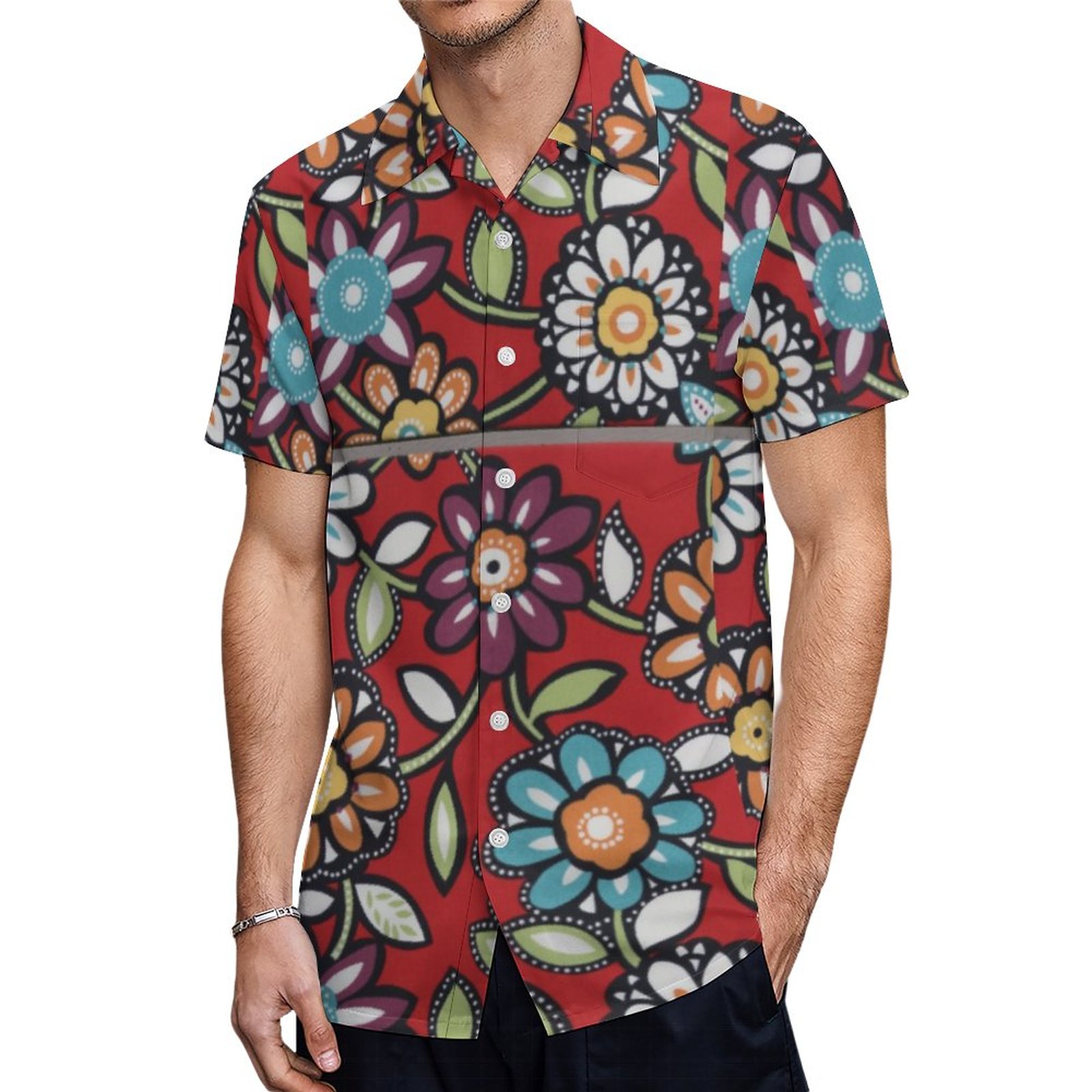 Colorful Hippie Groovy Flower Power Hawaiian Shirt Mens Button Down Plus Size Tropical Hawaii Beach Shirts