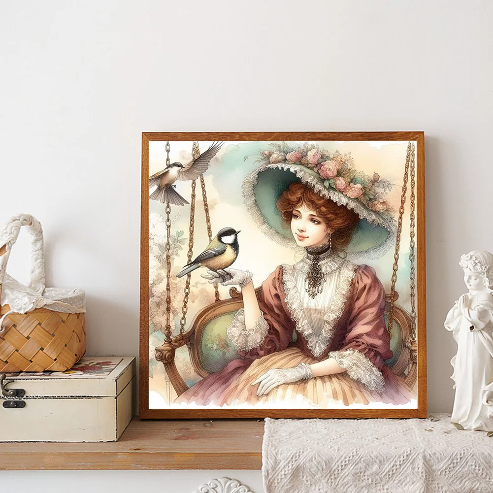 Full Round Diamond Painting 30*30cm - Lady On The Swing