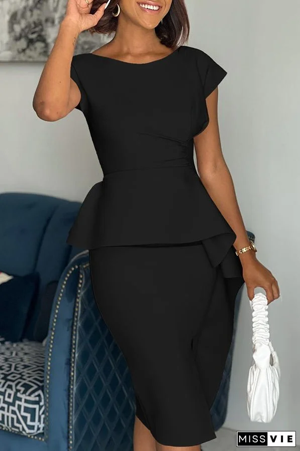 Elegant Asymmetrical Hem Midi Dress