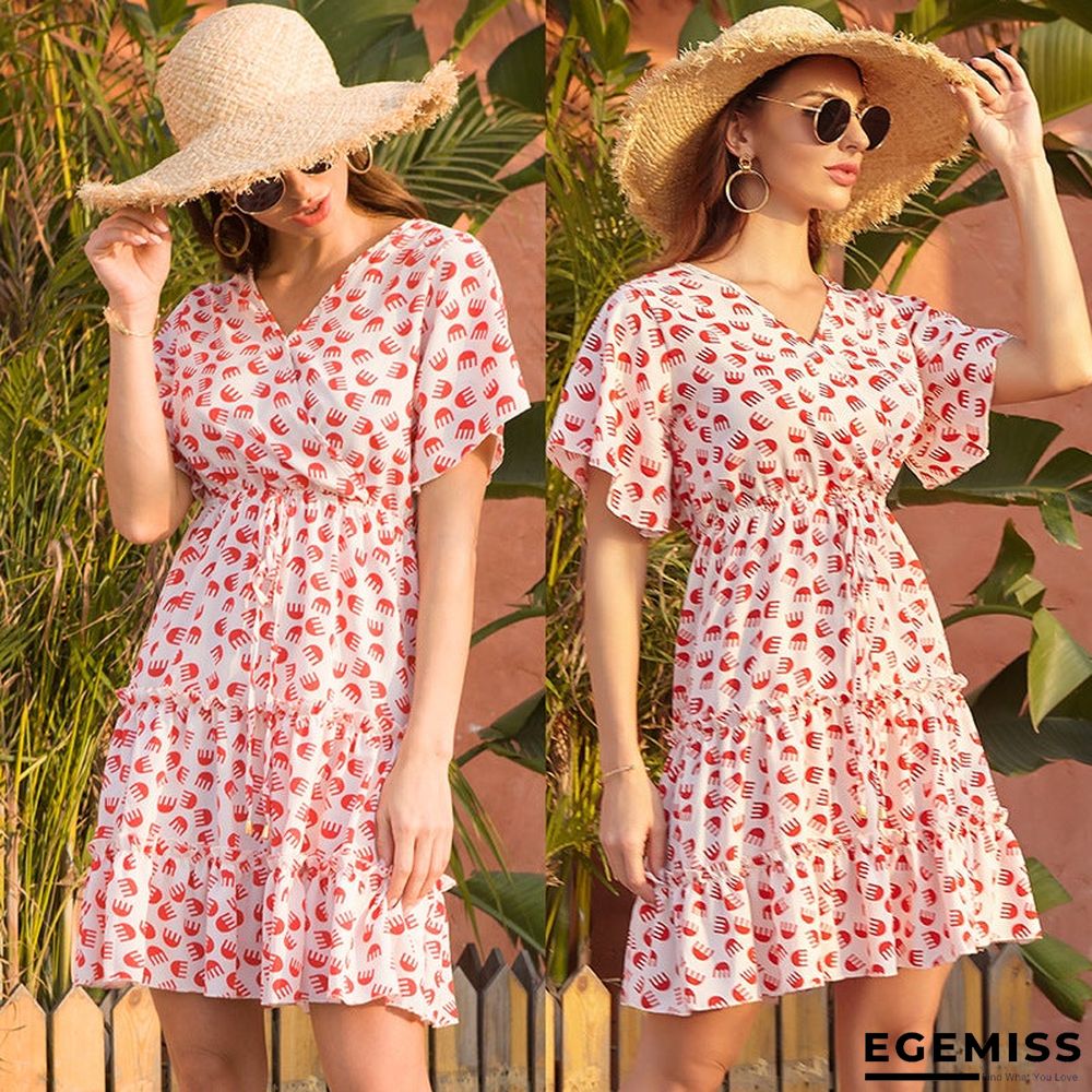 Women's Chiffon V-neck Lace Up Dress Casual | EGEMISS