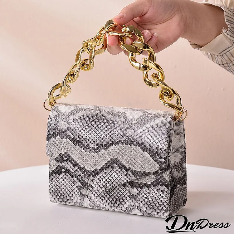 Women Snake Pattern Color Blocking Chain Evening Bags