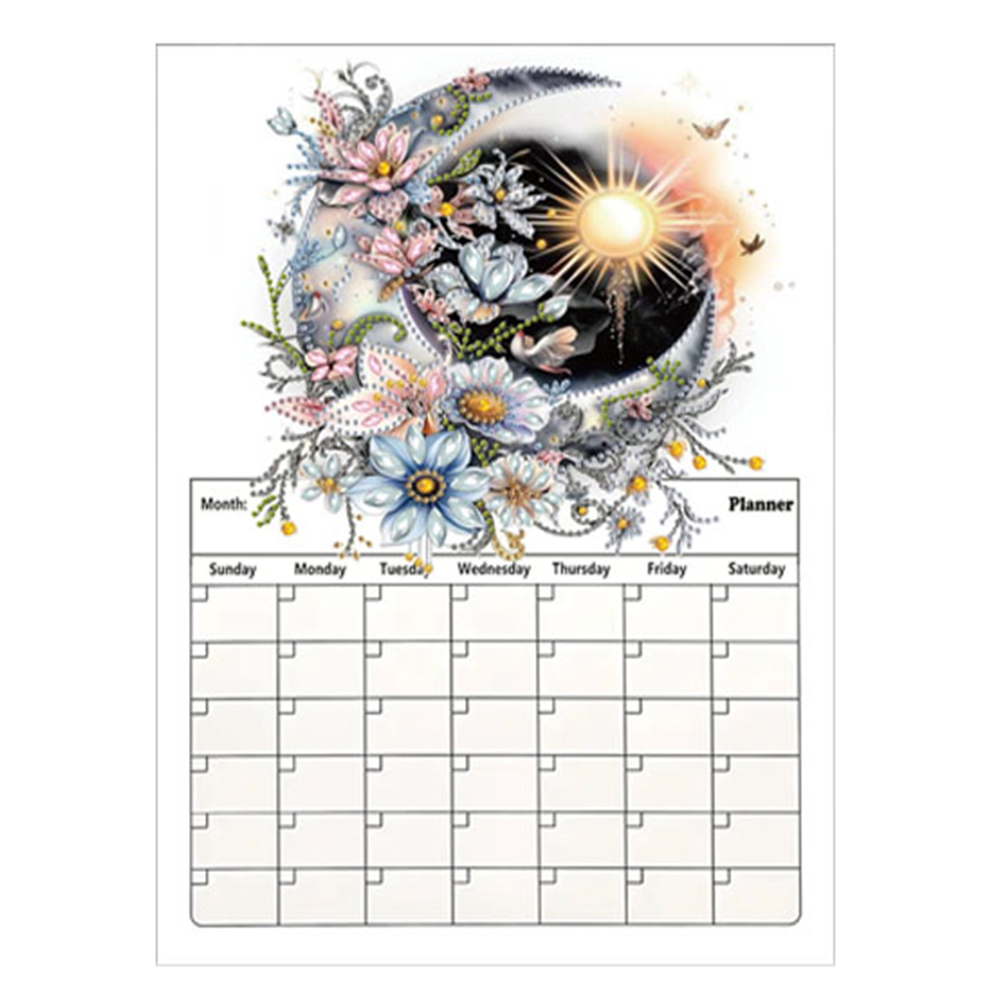 Special Shaped Moon Flower 5D DIY Diamond Painting Art Magnetic Fridge Calendar