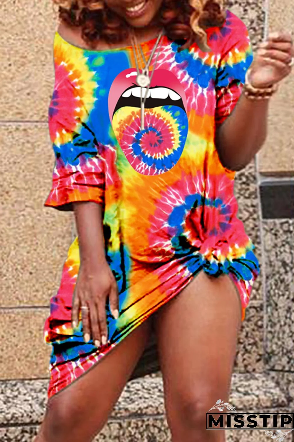Red Fashion Casual Printed Short Sleeve Dress