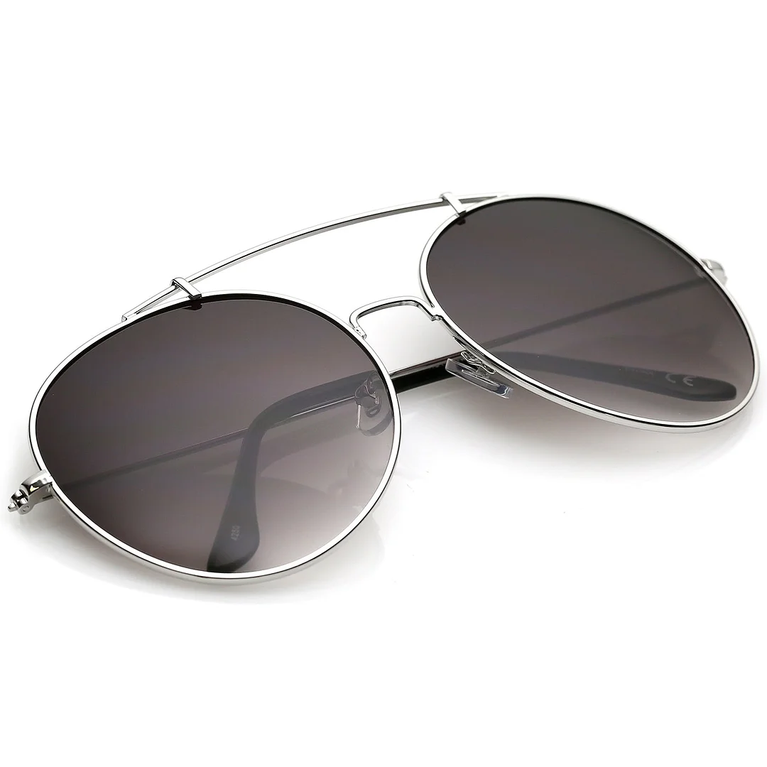 Classic Metal Aviator glasses Crossbar Slim Arms Round Lens 65mm