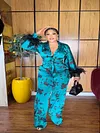Feathers Floral Printed Long Sleeves Straight Leg V-Neck Suits