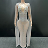 GOOSHOE Prom Dress Rhinestone Evening Dress Cape Sleeves