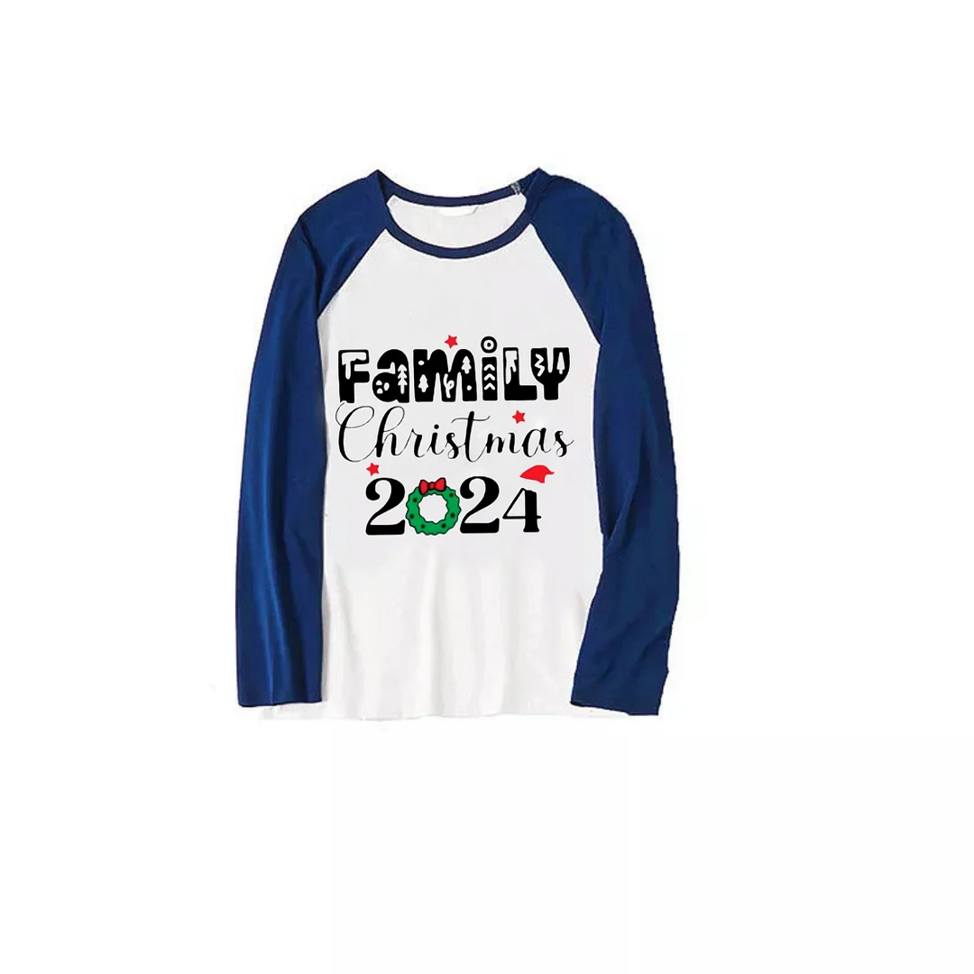 "Family Christmas 2024" Text Print Blue & Black Plaid Christmas Family Matching Pajamas