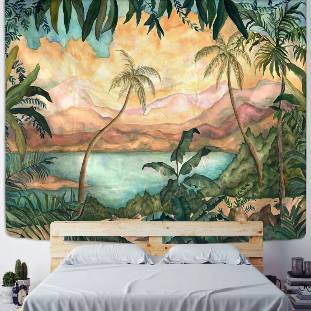 Palm Plant Tapestry Wall Hanging Hippie Bohemian Psychedelic Colorful Art Ins Style TAPIZ Room Home Decor